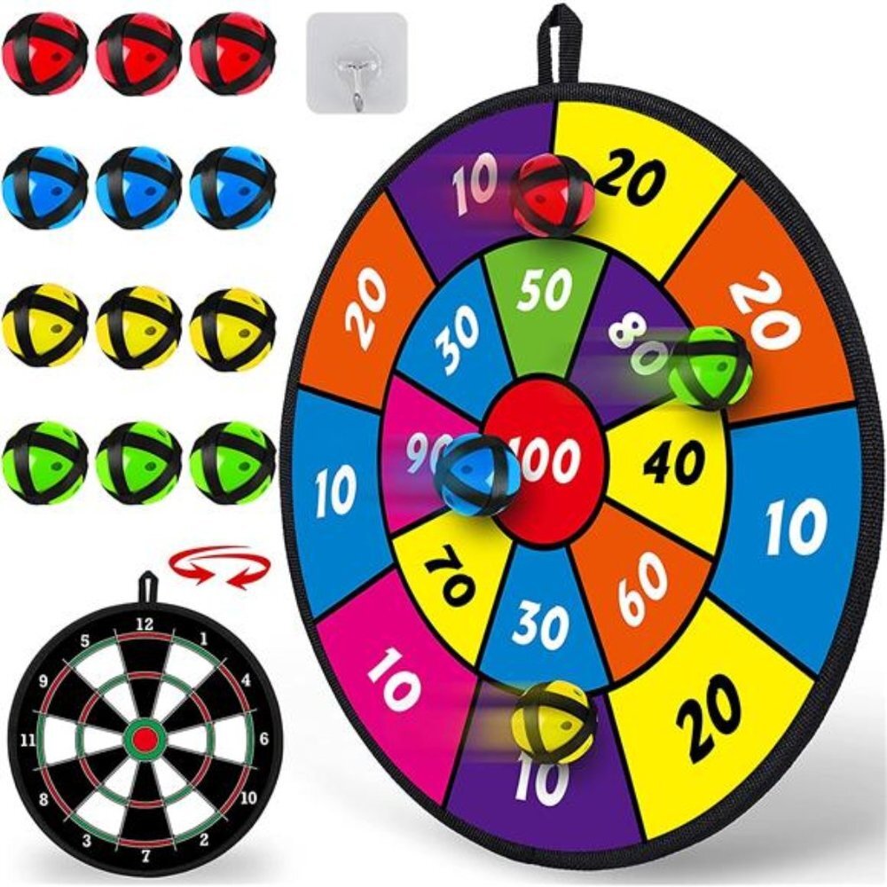 Toy Sports Double Sided Dart Board for Kids, Kids Dart Board with 12 Sticky Ball